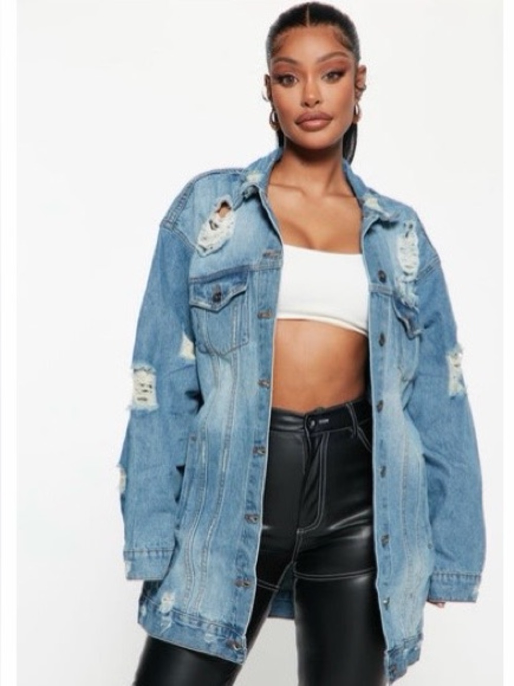 OVERSIZED Light Blue Distressed Women's Denim Jacket